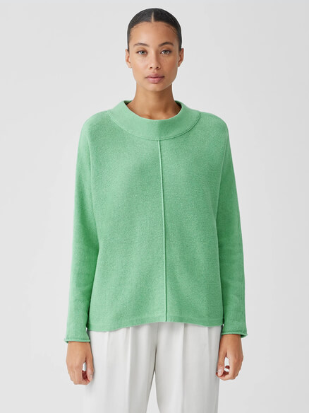 Elegance Clothes Brand Cotton and Recycled Cashmere Mock Neck Top